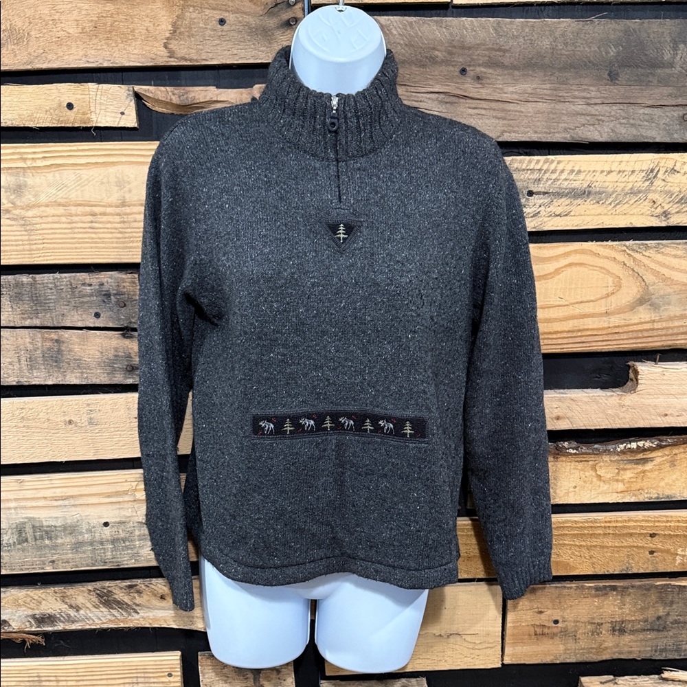 Vintage Women’s Woolrich‎ Charcoal Gray 1/4 Zip Mockneck Pullover Sweater Medium